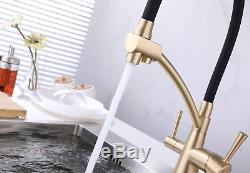 Black Gold Fleaker Sink Mixer Tap Pull Down Sprayer Kitchen Faucet Water Filter