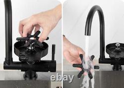 Black Kitchen Faucet 360°Swivel Spout Sprayer Sink Mixer Tap With Cup Cleaner