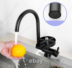 Black Kitchen Faucet 360°Swivel Spout Sprayer Sink Mixer Tap With Cup Cleaner
