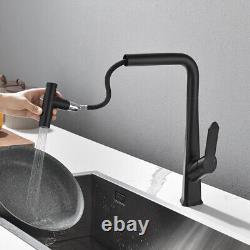 Black Kitchen Faucet Sink Single Handle Pull Out Sprayer Swivel Mixer Tap Brass