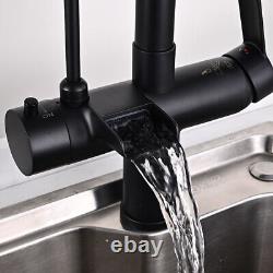 Black Kitchen Faucet Swivel Dual Handles Sink Pull Out Sprayer Tap Pure Water