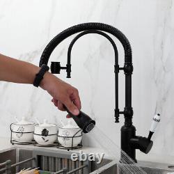 Black Kitchen Sink Pull Down Spout Mixer Faucet Single Hole Deck Mount Taps