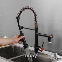 Black&Rose Gold Brass LED Kitchen Faucet Sink Swivel Mixer Tap Pull Down Sprayer