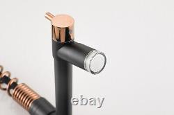 Black&Rose Gold Brass LED Kitchen Faucet Sink Swivel Mixer Tap Pull Down Sprayer