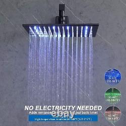 Black Shower Faucet Set 16LED Rainfall Head Combo Kit with Mixer Valve Wall Mount