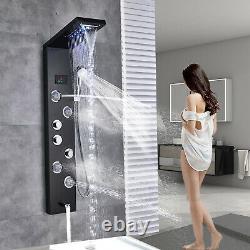 Black Shower Panel Tower LED With Massage System Body Sprayer Jets Tub Spout1