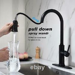 Black Swivel Kitchen Sink Faucet Pull Out Sprayer Single Handle Mixer Tap