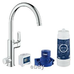 Blue Pure Euro Smart 1 to 5 Bar C Shaped Spout Filter Tap Starter Kit in Chrome