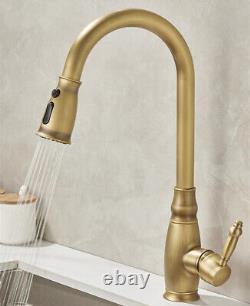 Brass Antique Bronze Kitchen Faucet Single Hole Copper Mixer Tap Pull Out Spray