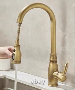 Brass Antique Bronze Kitchen Faucet Single Hole Copper Mixer Tap Pull Out Spray