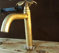 Brass Basin Sink Tall Faucet Tap Bathroom Plumeria Spigot Vintage Water Home