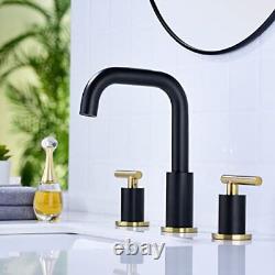Brass Bathroom Faucet 2 Handle 8 Inch Widespread Vanity Sink Black & Gold