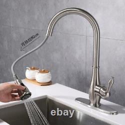 Brass Bathroom Kitchen Sink Tap Hot Cold Mixer Faucet Pull Out Brushed Nickel