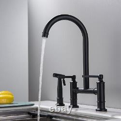 Brass Black Kitchen Faucet Vessel Sink Mixer Tap Dual Handle Spout withPull Spray
