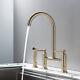 Brass Bridge Kitchen Faucet Vessel Sink Mixer Tap Dual Handle Spout Brushed Gold