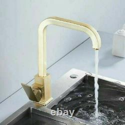 Brass Brushed Gold Kitchen Faucet 360 Rotatable Water Mixer Basin Square