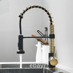 Brass Faucet Kitchen Sink Single Lever Pull Out Spring Spout Mixer Tap Black