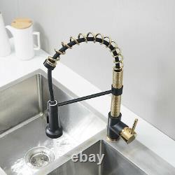 Brass Faucet Kitchen Sink Single Lever Pull Out Spring Spout Mixer Tap Black