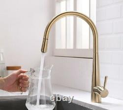 Brass Gold Brushed Kitchen Sink Kitchen Faucet Tap Mixer with Pull out Sprayer