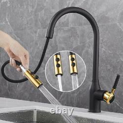 Brass Kitchen Faucet with Pull Out Sprayer Single Handle Single Lever Black Gold