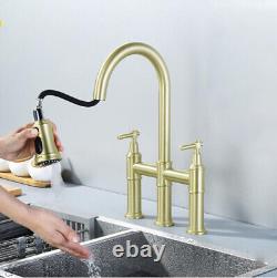 Brass Kitchen Sink Faucet Hot Cold Mixer Bathroom Tap Pull Out 3 Sprayer Nozzle