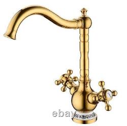 Brass Kitchen Sink Faucet Mixer Hot Cold Tap Swivel Spout Bathroom Double Handle