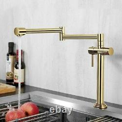 Brass Kitchen Sink Faucets Folding Deck Mount Dual Handle Gold Mixer Bar Taps