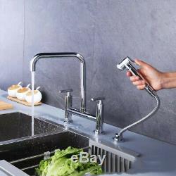 Brass Kitchen Sink Mixer Tap Chrome Bridge Kitchen Faucet With Side Sprayer Tap