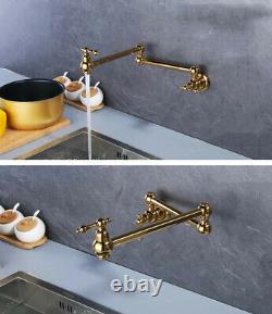Brass Pot Filler Tap Double-Jointed Swing Wall Mount Kitchen Ti-Gold Faucet