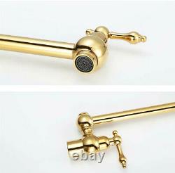 Brass Pot Filler Tap Double-Jointed Swing Wall Mount Kitchen Ti-Gold Faucet