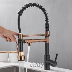 Brass Rotate Dual Outlet Water Cold Hot Wash Basin Sink Spring Kitchen Faucet