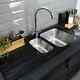 Bristan Kitchen Sink 1.5 Bowl Glacier Black Glass Surround + Left Hand Drainer