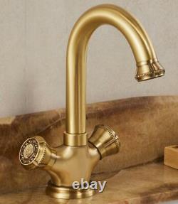 Bronze Kitchen Sink Tap Hot Cold Mixer Bathroom Swivel Faucet Brass Two Handles