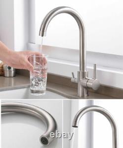 Brushed Drinking Faucet Supply Spout Sink Mixer RO 3 Way Kitchen Tap US