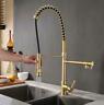 Brushed Gold, Black Brass Kitchen Sink Faucet Dual Handles Double Hole Mixer Tap