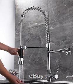 Brushed Gold, Black Brass Kitchen Sink Faucet Dual Handles Double Hole Mixer Tap