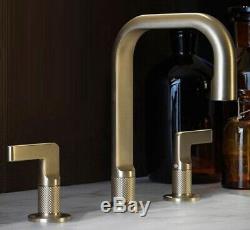Brushed Gold Brass NEW Unique Bathroom Sink Faucet Hot&Cold Mixer Tap 2 handles