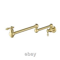 Brushed Gold Brass Pot Filler Wall Mounted Kitchen Faucet Dual Handles Cold Tap