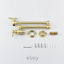 Brushed Gold Brass Pot Filler Wall Mounted Kitchen Faucet Dual Handles Cold Tap