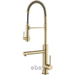 Brushed Gold Faucet Kitchen Sink Basin Mixer Deck Mounted Swivel Pull Down Taps