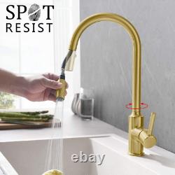 Brushed Gold Kitchen Faucet Brass Kitchen Faucets with Pull down Sprayer Single