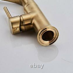 Brushed Gold Kitchen Faucet Pull Out Sink Black Leather Tap Single Handle Mixer