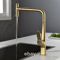 Brushed Gold Kitchen Faucet Single Handle Swivel Sink Mixer Pull Out Sprayer