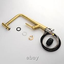 Brushed Gold Kitchen Faucet Single Handle Swivel Sink Mixer Pull Out Sprayer
