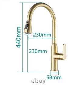 Brushed Gold Kitchen Faucet Single Hole Pull Out Spout Kitchen Sink Mixer Tap