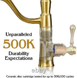 Brushed Gold Kitchen Faucets with Pull Down Sprayer and Pot Filler-Single Handle