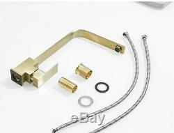 Brushed Gold Kitchen Sink Faucet Mixer Seven Letter Design Water Tap SUS304