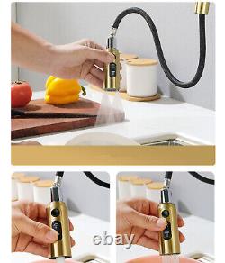 Brushed Gold Kitchen Sink Faucet Single Handle Pull Out Sprayer Swivel Mixer Tap