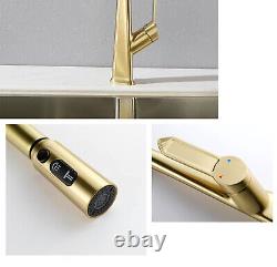 Brushed Gold Kitchen Sink Faucet Single Handle Pull Out Sprayer Swivel Mixer Tap