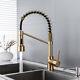 Brushed Gold Kitchen Sink LED Faucet One Handle Spring Hot and Cold Water Tap